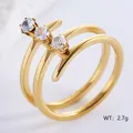 Anello a spirale a tre strati in oro per donna con tre zirconi tondi scintillanti - US 6 / Oro
