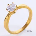 Anello minimalista in acciaio inossidabile dorato con zircone cubico lucido a 6 griffe - US 6 / Oro