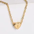 Golden heart pendant necklace with embossed letter I on a classic cable chain - Letter I