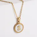 Gold plated 18k necklace with mother of pearl letter S circular pendant - Letter S