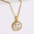 18k gold plated stainless steel necklace featuring a white shell letter U pendant - Letter U