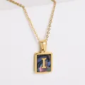 Collana placcata oro 18k con ciondolo quadrato in conchiglia e lettera I - Lettera I