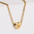 Minimalist 18K gold plated heart necklace with letter N pendant on O-chain - Letter N
