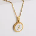 18k gold plated necklace featuring a round white shell pendant with letter X - Letter X