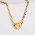 Minimalist 18K gold plated heart pendant necklace featuring engraved letter P - Letter P