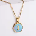 Collana in acciaio inossidabile placcato oro 18k con guscio blu e lettera I - Stile I