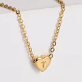 Polished 18K gold plated heart necklace with engraved letter T on a cable chain - Letter T