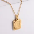 18k gold plated rectangular pendant necklace with engraved letter H and sunray texture - Letter H