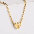 Elegant 18K gold plated heart pendant necklace featuring engraved letter U detail - Letter U