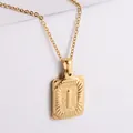 18k gold plated stainless steel rectangle necklace with diamond cut letter I pendant - Letter I