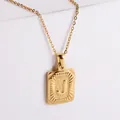 18k gold plated stainless steel rectangle necklace with radiant embossed letter J pendant - Letter J