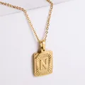 18k gold plated stainless steel rectangle necklace with embossed letter N pendant - Letter N