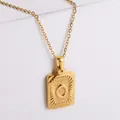 18k gold plated stainless steel rectangle pendant necklace with letter O engraving - Letter O