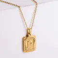 18k gold plated stainless steel necklace featuring a textured rectangular letter P pendant - Letter P
