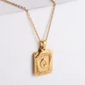 18k gold plated stainless steel rectangle necklace with letter Q engraving - Letter Q