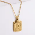 Gold plated stainless steel necklace featuring a rectangular pendant with letter R - Letter R