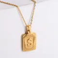 Rectangle 18k gold plated stainless steel pendant necklace featuring embossed letter S - S