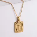 18k gold plated stainless steel rectangle necklace pendant with embossed letter T - Letter T