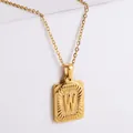 18k gold plated stainless steel rectangle necklace with embossed letter W pendant - Letter W