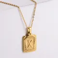 18k gold plated rectangle pendant necklace with embossed letter X and diamond cut texture - Letter X
