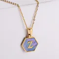 Collana esagonale placcata oro 18k con intarsio in conchiglia blu e lettera Z dorata - Stile Z