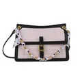 Quilted crossbody bag with contrast trim and silk scarf wrapped chain strap - Black