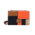 Borsa a spalla chic color-block con texture trapuntata e tracolla a catena - Patchwork Marrone e Arancione (Cachi)