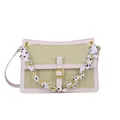 Green quilted leather crossbody bag with pink trim and polka dot silk scarf chain strap - Green