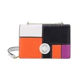 Borsa a tracolla patchwork a contrasto con trapuntatura a rombi e chiusura a girello bianca - Patchwork a Quattro Colori (Bianco)