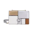 Borsa a tracolla trapuntata color-block con chiusura a scatto in metallo e tracolla a catena - Patchwork Oro e Argento (Argento)