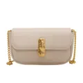 Borsa baguette beige minimalista in pelle opaca con tracolla a catena d'oro - Bianco