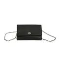 Borsa a tracolla minimalista in pelle nera motivo litchi con tracolla a catena argento - Nero