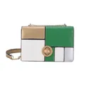 Borsa a tracolla da donna con blocchi di colore verde e oro e texture in pelle trapuntata - Patchwork Verde e Oro (Champagne)