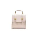 Sac à dos beige minimaliste en similicuir avec boucles métalliques dorées - Blanc