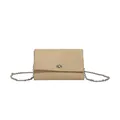 Borsa a tracolla beige classica con trama litchi e tracolla a catena argento - Cachi