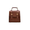 Sacoche vintage en cuir marron avec boucles en métal doré sur un fond blanc épuré - Marron
