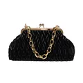 Elegante schwarze Stepphandtasche mit plissiertem Leder und goldener Gliederkette - Schwarz