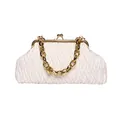 Schicke cremeweiße Clutch mit Falten-Design, goldener Kette und Metall-Verschluss - Weiß
