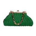 Grüne gesteppte Clutch-Tasche mit goldener Kette und Vintage-Klippverschluss für Damen - Grün