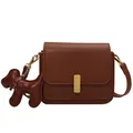 Vintage dark brown crossbody square bag with gold buckle and leather puppy charm - Large / Brown