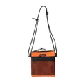 Bright orange nylon shoulder bag with black mesh pocket and cord strap detail - Orange