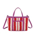 Borsa tote in tela a righe rosse e bianche con finiture in pelle viola e tracolla - Viola