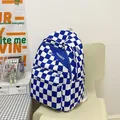 Zaino a scacchi blu e bianchi per studenti, con grande capacità e tasche multifunzione - Blu
