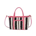 Grande borsa tote a righe con manici in pelle rosa e tracolla rimovibile - Rosa