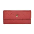 Portafoglio lungo da donna in ecopelle rossa trapuntata con chiusura a fiore dorato - Rosso