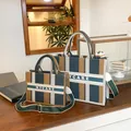 Borse tote in tela a righe blu e gialle in formato grande e piccolo con tracolla regolabile - Strisce verdi