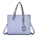 Elegante blaue Tragetasche mit Krokodilmuster, Schlangenprint-Griffen und Schultergurt - Hellgrau