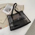 Διαφανής μαύρη τσάντα tote με τύπωμα Support και εσωτερική θήκη για γυναίκες - Καφέ