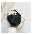 Elegante borsa a mano nera a forma di cuore in pelle goffrata con catena d'oro - Nero