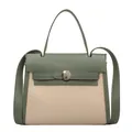 Borsa Kelly bicolore verde e beige con grana litchi e hardware in metallo argento - Verde